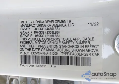 2022 Honda Accord Sport Special Edition from USA, damaged, VIN 1HGCV1F47NA111209